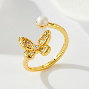 Light luxury and dynamic butterfly starlight open ring, copper alloy slightly inlaid zircon, fashionable and high-end, adjustable ring ring pic 4