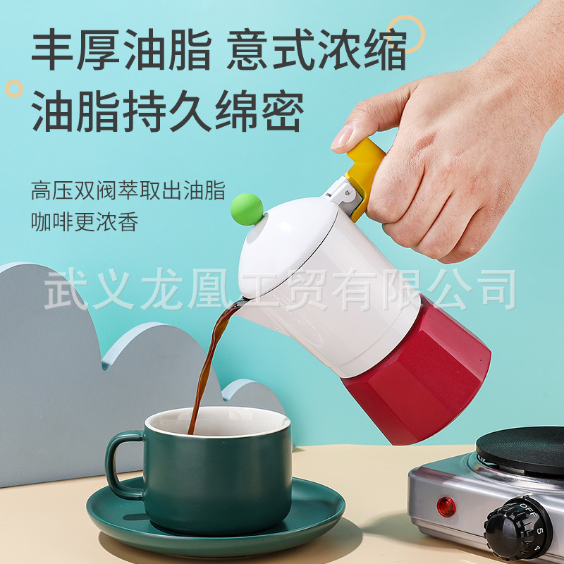 厂家意式摩卡壶木纹手柄咖啡壶经典家用简约煮咖啡器具现货批发详情2