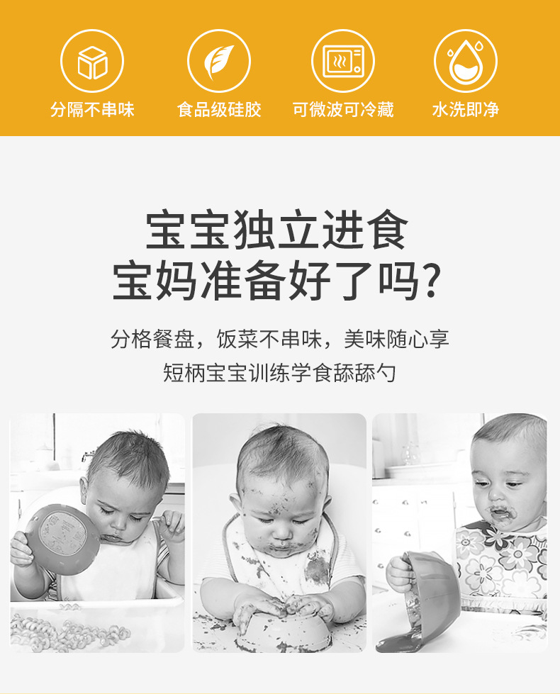 卡通硅胶餐盘食品级婴儿辅食餐盘亚马逊儿童喂养分格餐具辅食碗详情2
