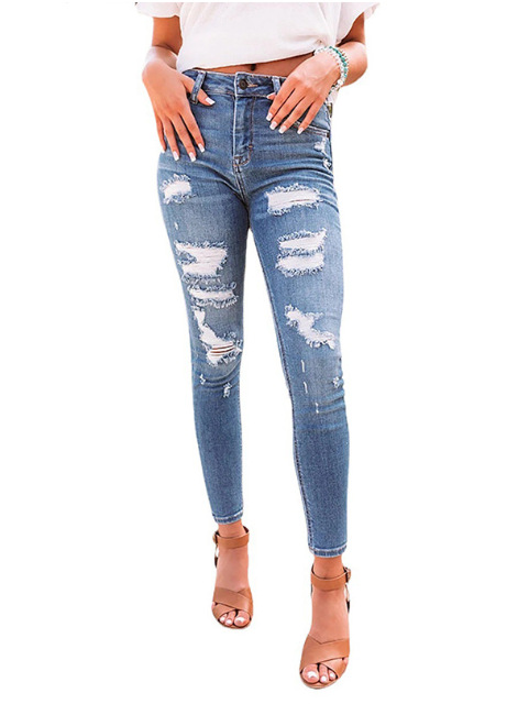 High-waisted stretch ripped slim-fit jeans for women from European and American cross-border trade sources pic 3