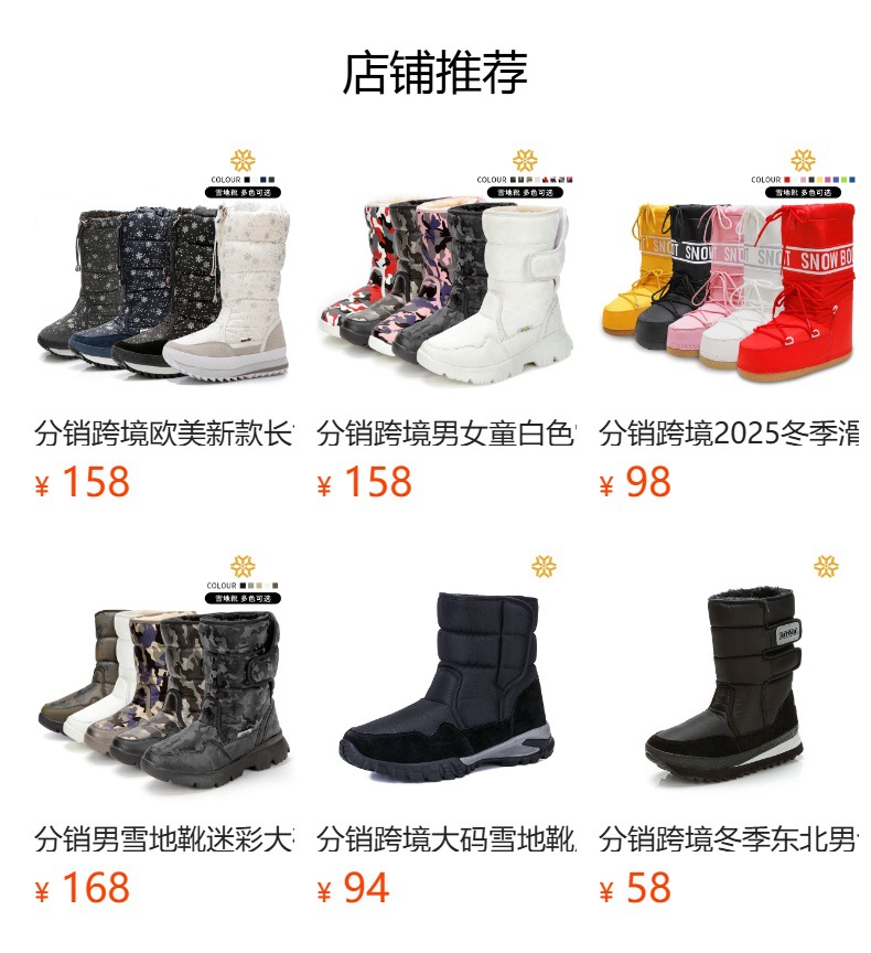 分销跨境魔术贴亲子儿童雪地靴防水防滑冬季中筒加绒加厚儿童冬鞋详情2