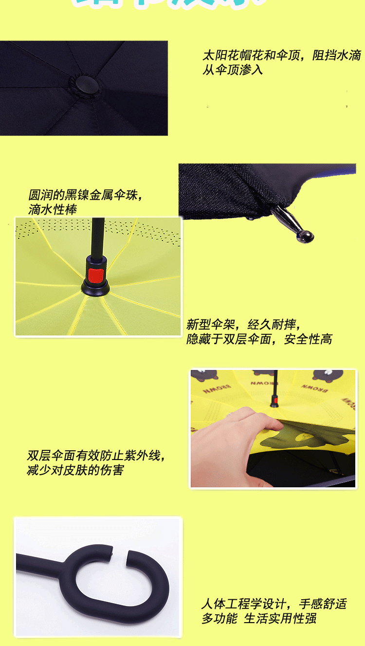 卡通反向伞学生汽车雨伞双层直杆长柄伞晴雨两用伞遮阳伞雨伞批发详情5