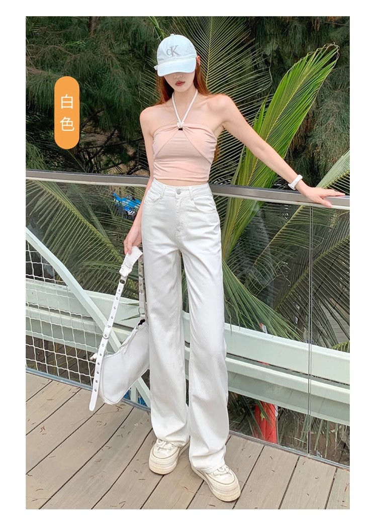 2335 Spring/Autumn New Korean-style personalized jeans for women: high-waisted, slimming, straight-leg, loose, floor-length wide-leg jeans pic 2