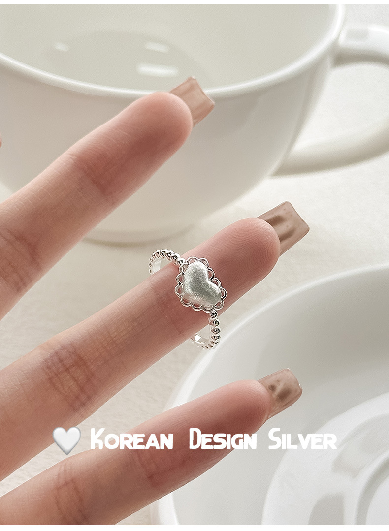 S925纯银拉丝爱心镂空戒指叠戴指环女韩版ins风小众设计款戒指详情4