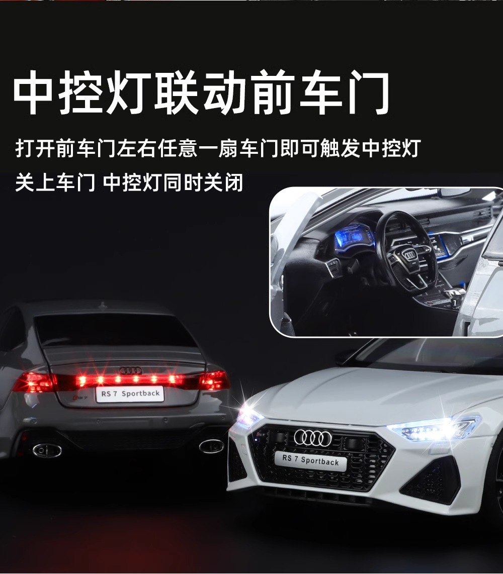 Official authorized 1:18 Audi RS7 alloy sound and light Rebound car six-door model Toy car model, boy gift car model pic 9