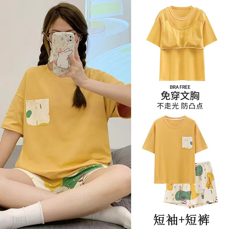 带胸垫睡衣女夏季短袖可外穿家居服两件套装2024新款夏天卡通大码详情8