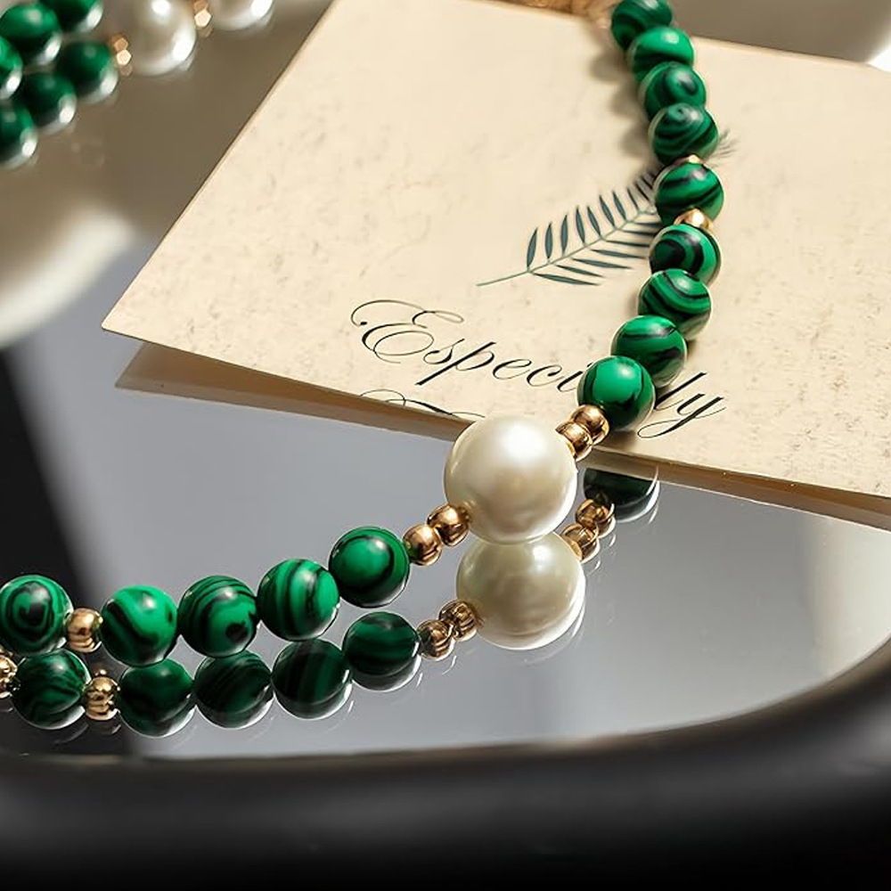 New colored round bead malachite mobile phone chain pendant, handcrafted gemstone agate, high-end beaded wristband for women pic 7