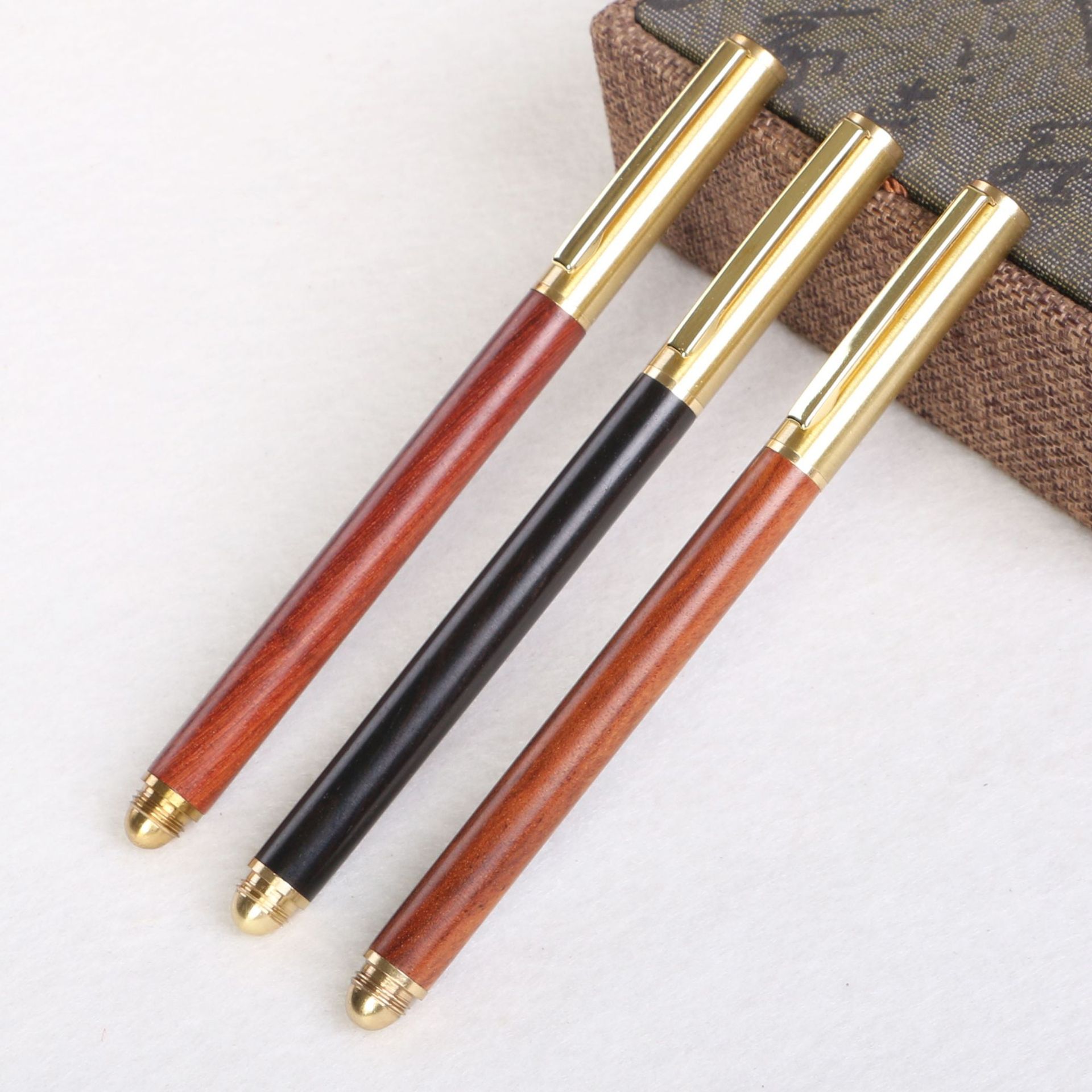 Wooden business pearl signature pen, brass solid wood pen clip, gel pen, LOGO printed, laser customized signature pen pic 22