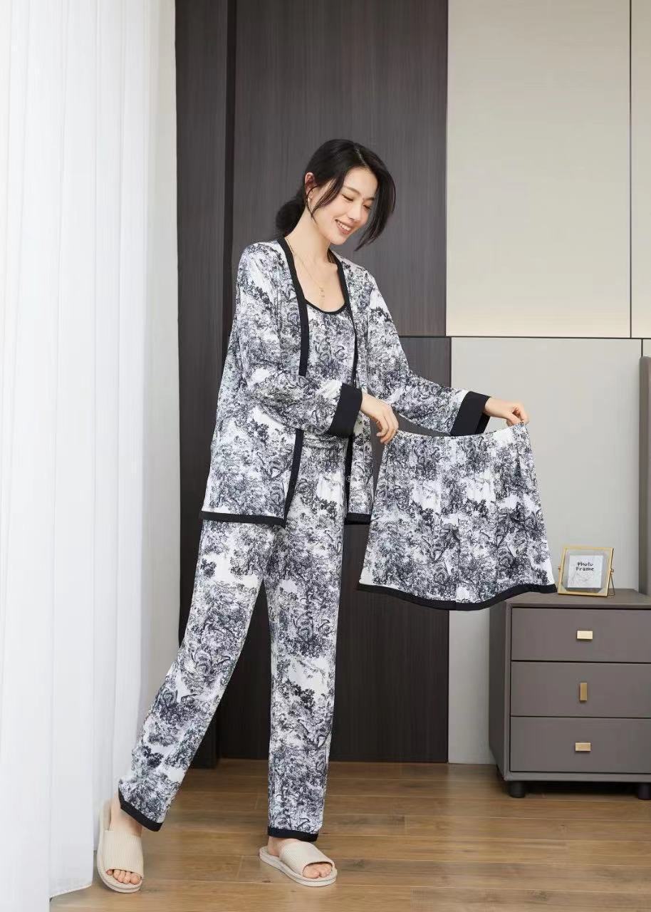 国潮水墨画四件套国潮风睡衣时尚夏季宽松舒适印花冰感家居服套装盒装详情4