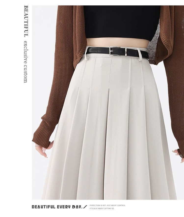 灰色半身裙女2025夏季新款高腰遮胯A字伞裙中长款春秋西装百褶裙详情40