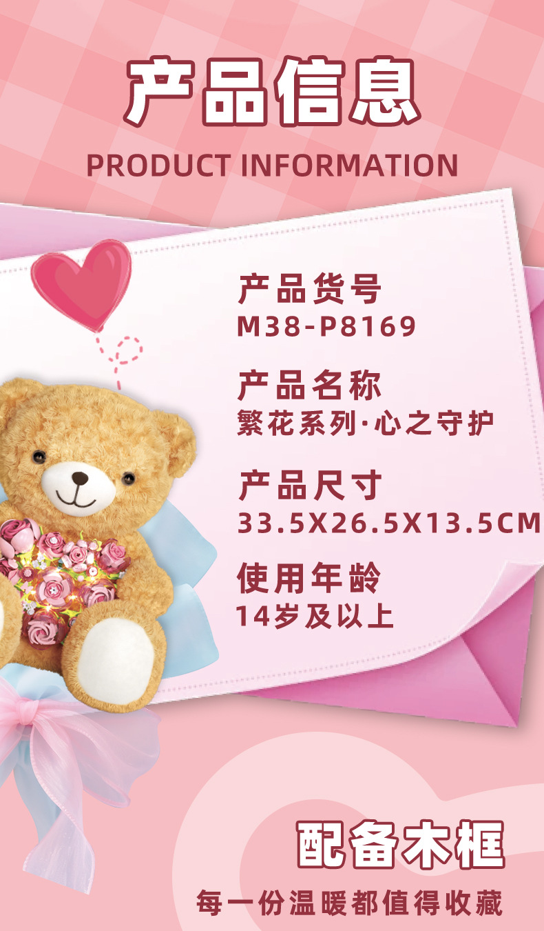 Wild Imagination Building Blocks Bear, Flower Bouquet, Light Gift Box, Gift Assembly Toy pic 2