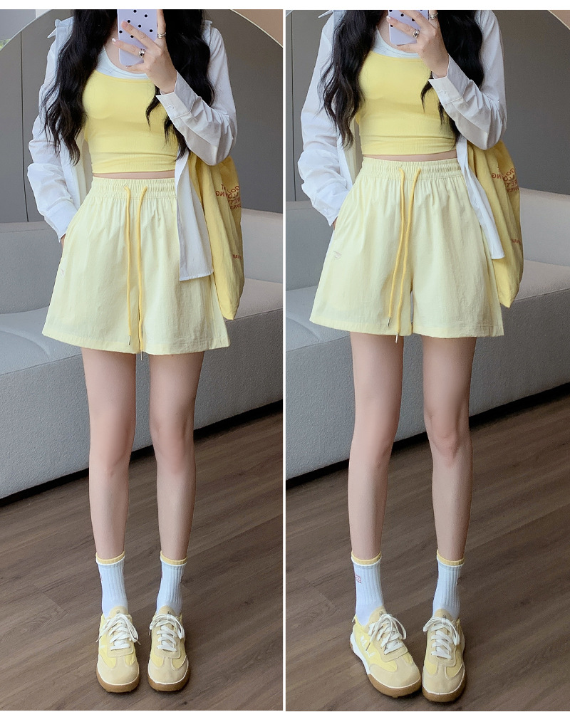 诗之韵速干不易皱刺绣短裤女高腰休闲运动阔腿百搭时尚马卡龙短裤详情17