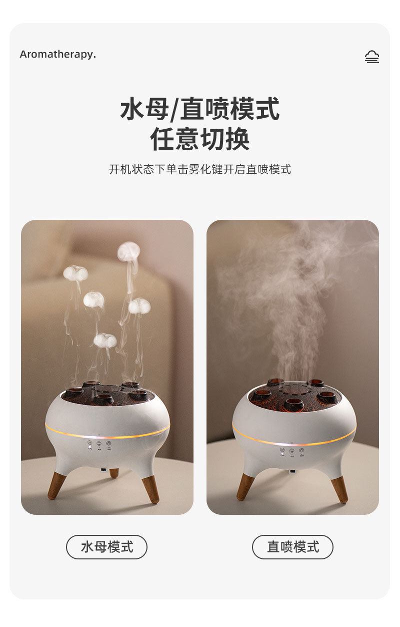Cross-border flame mist ring aroma diffuser humidifier, jellyfish dynamic color light, wood grain essential oil multi-hole aroma diffuser pic 5