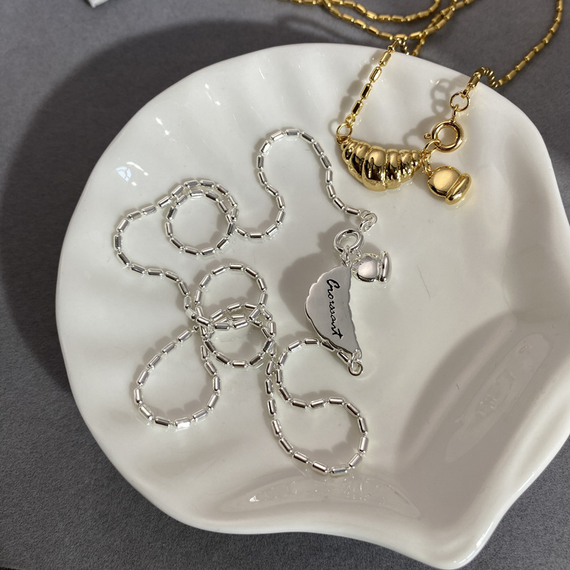 韩国小众设计高级感冷淡风法式毛衣链牛角包吊坠简约百搭锁骨链女详情5