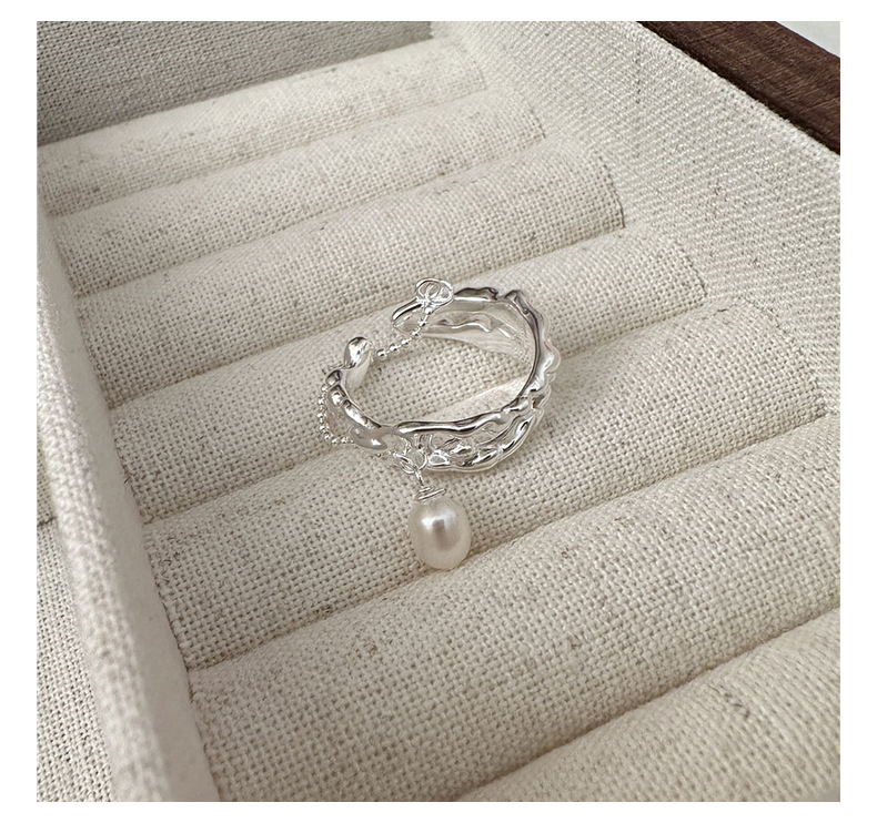 S925 sterling silver Korean version fashionable pearl ring with texture, niche design, retro Korean style ring IN wholesale pic 13