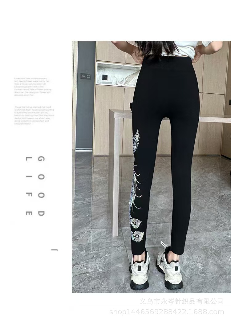 龙凤烫钻打底裤莫代尔高弹力裤高腰提臀运动健美裤铅笔裤秋冬加绒详情16