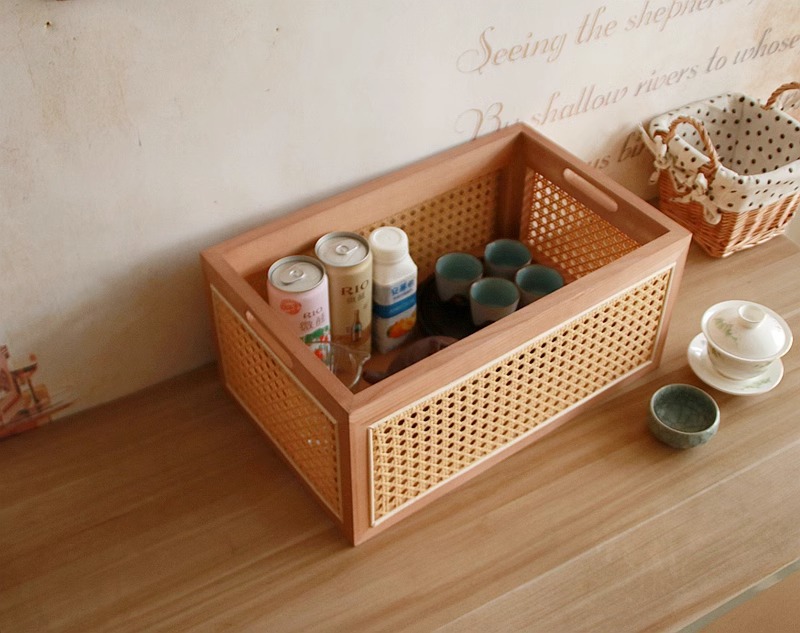 越南藤编收纳筐手工实木美式高档编织篮茶几杂物盒桌面收纳框篮子详情11