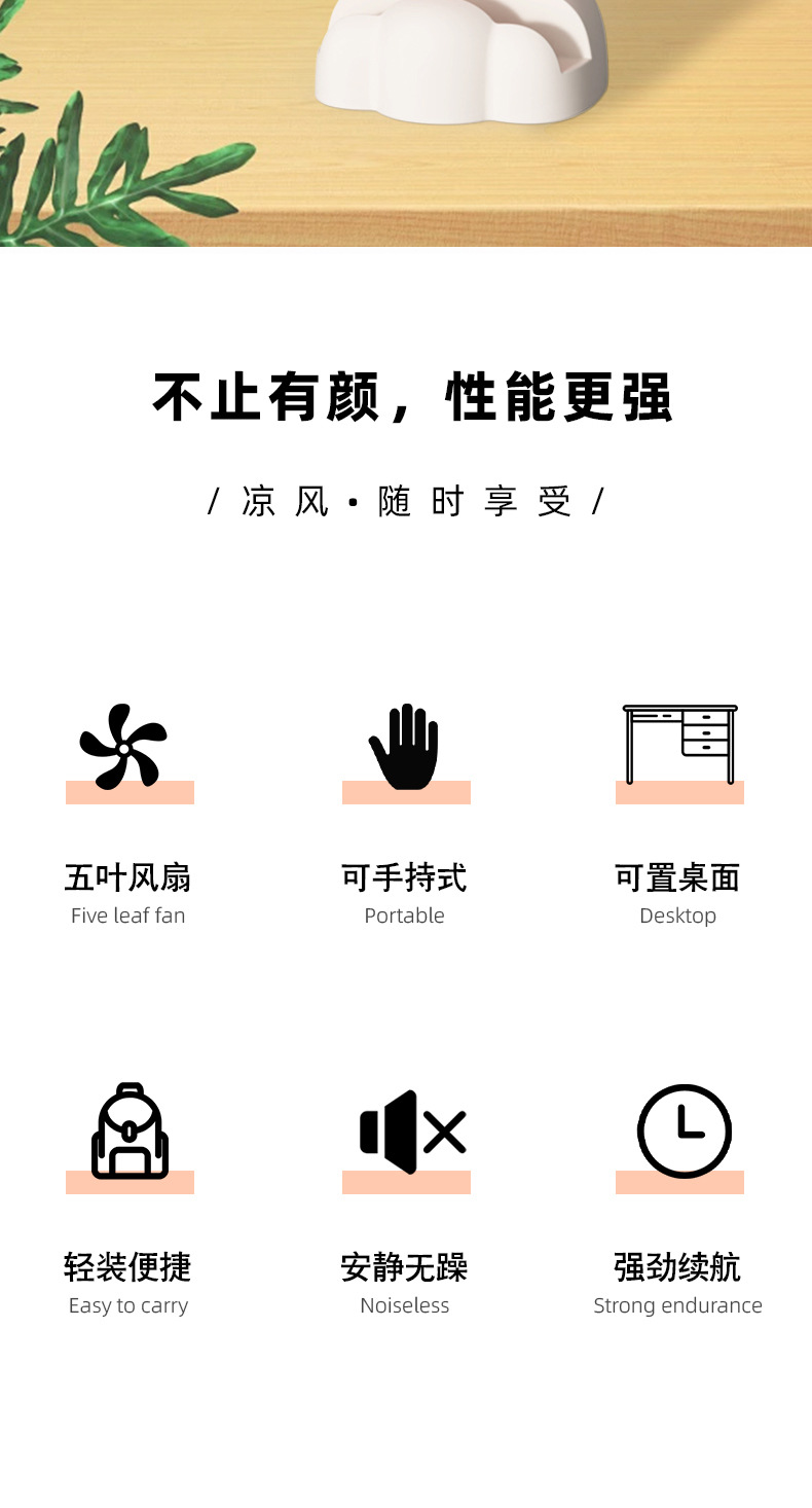 新款手持风扇随身便携式USB充电静音风扇迷你办公桌面小风扇礼品详情2