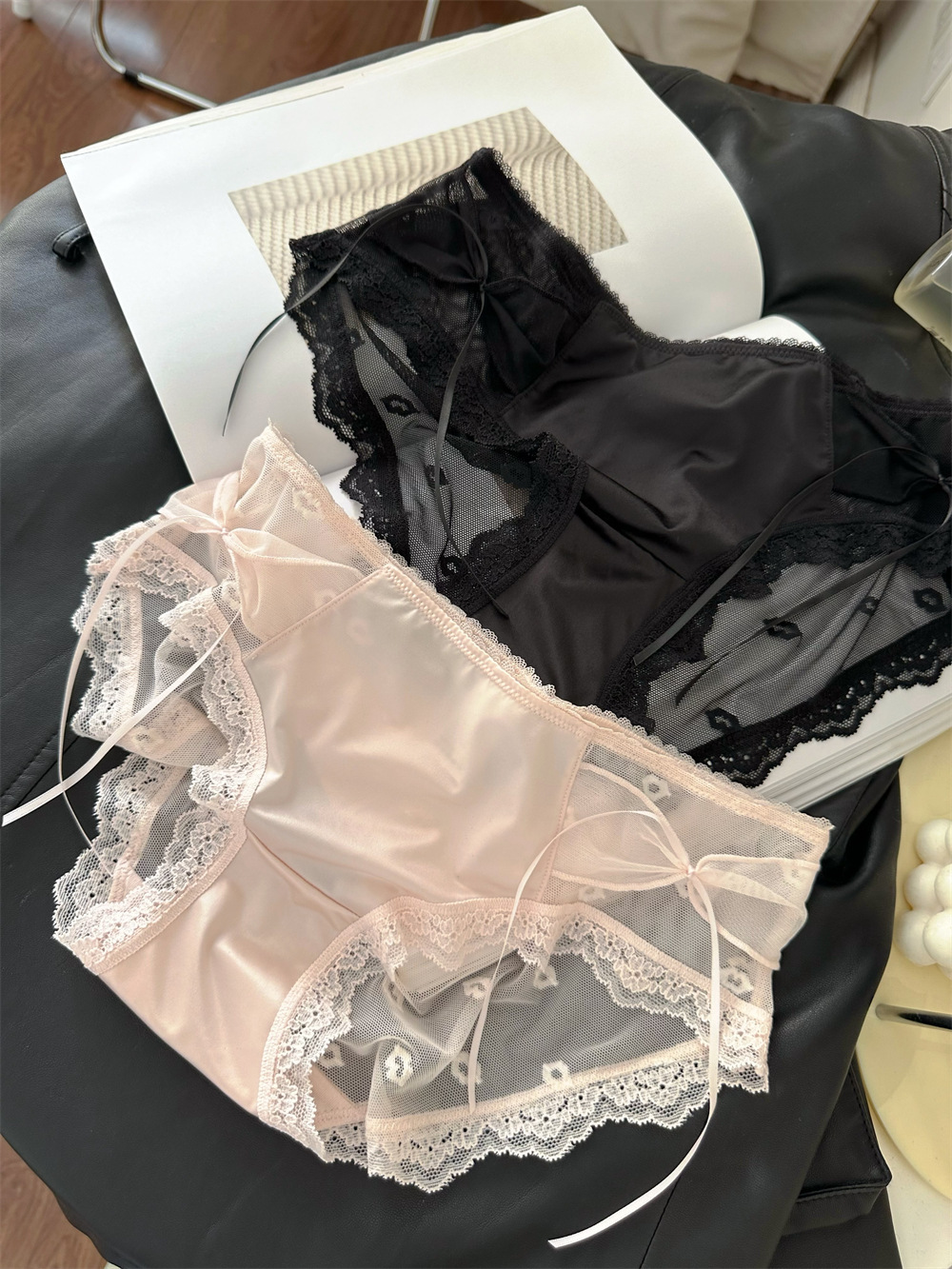 法式奢华缎面蕾丝内裤女性感24新款少女士三角裤中低腰蝴蝶结甜美详情13