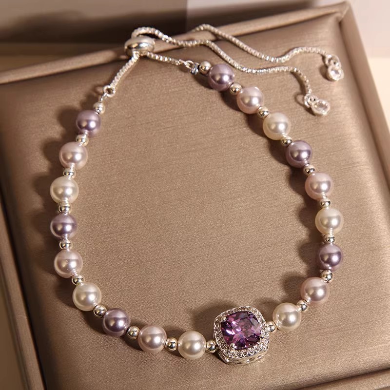 新款小众设计珍珠手链女轻奢高级感方糖紫锆气质精致高级感手串详情2