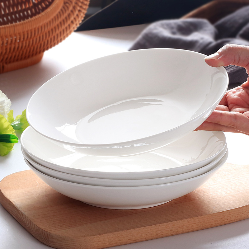 Pure white bone China household plates, vegetable plates, saucers, dinner plates, deep plates, simple tableware, round ceramic, white porcelain plates pic 1