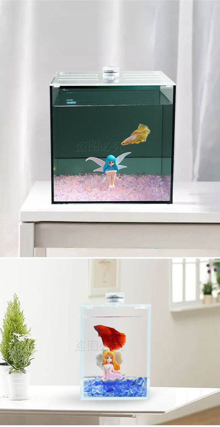 Thai fighting fish tank, ultra-white glass tank, transparent isolation box, small office desktop, mini small fish tank pic 3