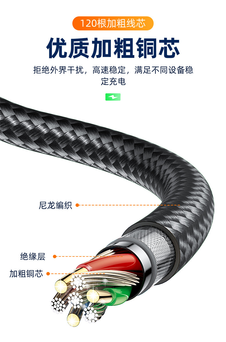 弯头90°typec尼龙编织数据线适用于小米华为手机充电游戏数据线详情4