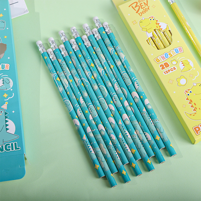 New cute cartoon pencils, little dinosaur 2b pencils, 12 pieces in a box, essential learning stationery for primary school students, sketching pens pic 6