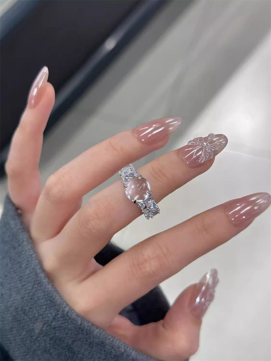 新中式冰透玉髓戒指女时尚小众设计食指戒轻奢高级感锆石开口指环详情10