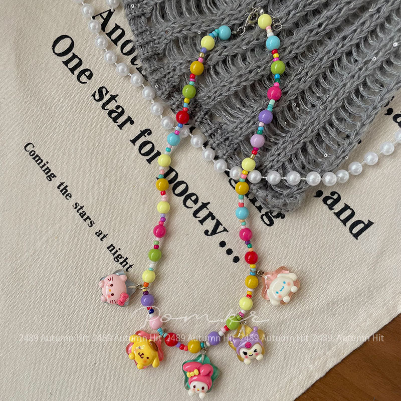 新款韩系卡通彩色珠珠项链手作儿童树脂草莓女孩挂脖饰品配饰趣萌女多彩串珠卡通形象吊坠项链 童系 多款可爱造型少女心装饰颈详情7