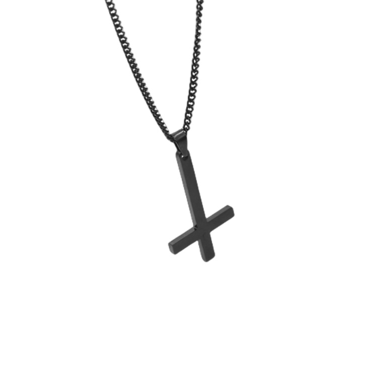 Black inverted cross necklace for boys, titanium steel pendant for girls, simple and stylish white willow accessories for trendy men pic 6