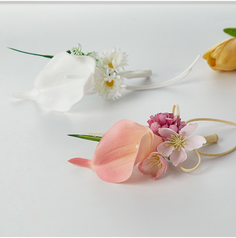 高级感婚礼胸花蜜釉粉永生花马蹄莲男士襟花手工造境新郎结婚胸花详情20