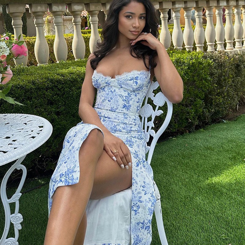2024欧美风春季时尚新款小碎花开叉吊带连衣裙亚马逊外贸批发女装详情13