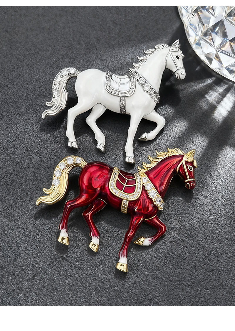 Original design: Good Luck right away Enamel Oil droplet Horse brooch with a high-end feel, copper alloy real gold electroplated brooch and brooch pic 15