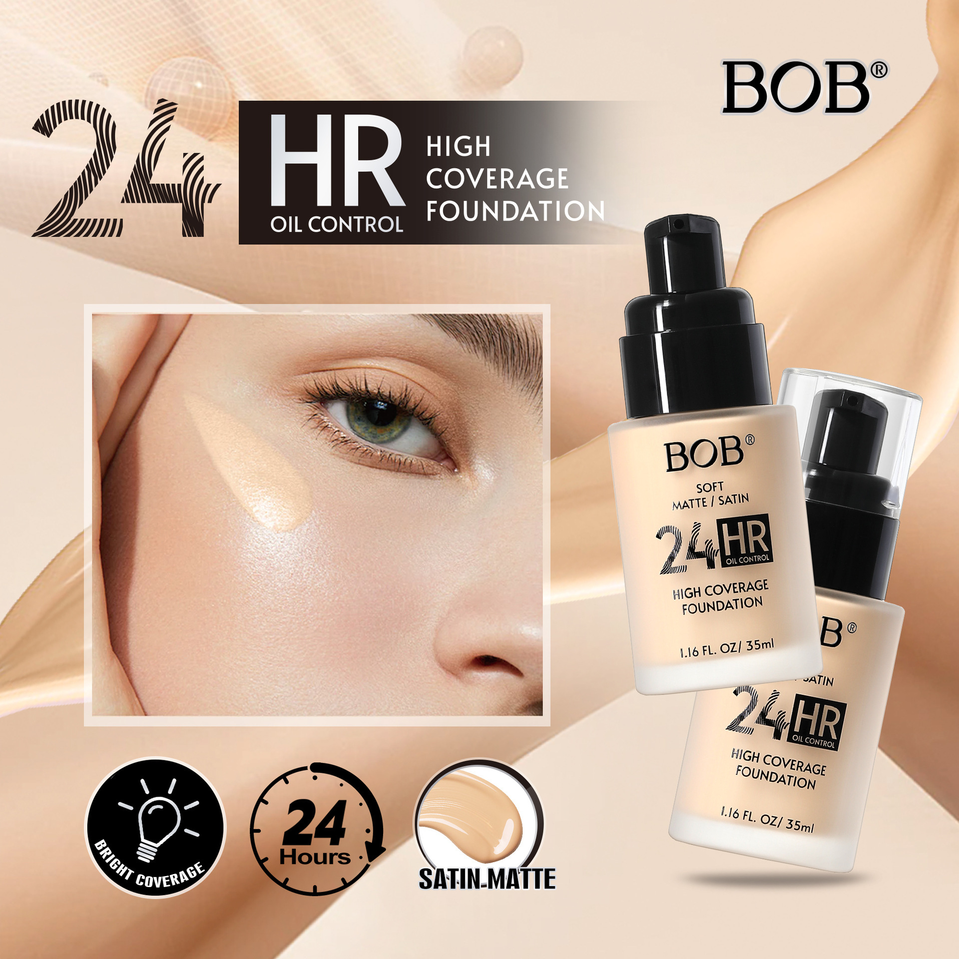 Cross-border exclusive bob Matte Concealer Foundation is a long-lasting oil-control and non-smudge blending foundation cream pic 4