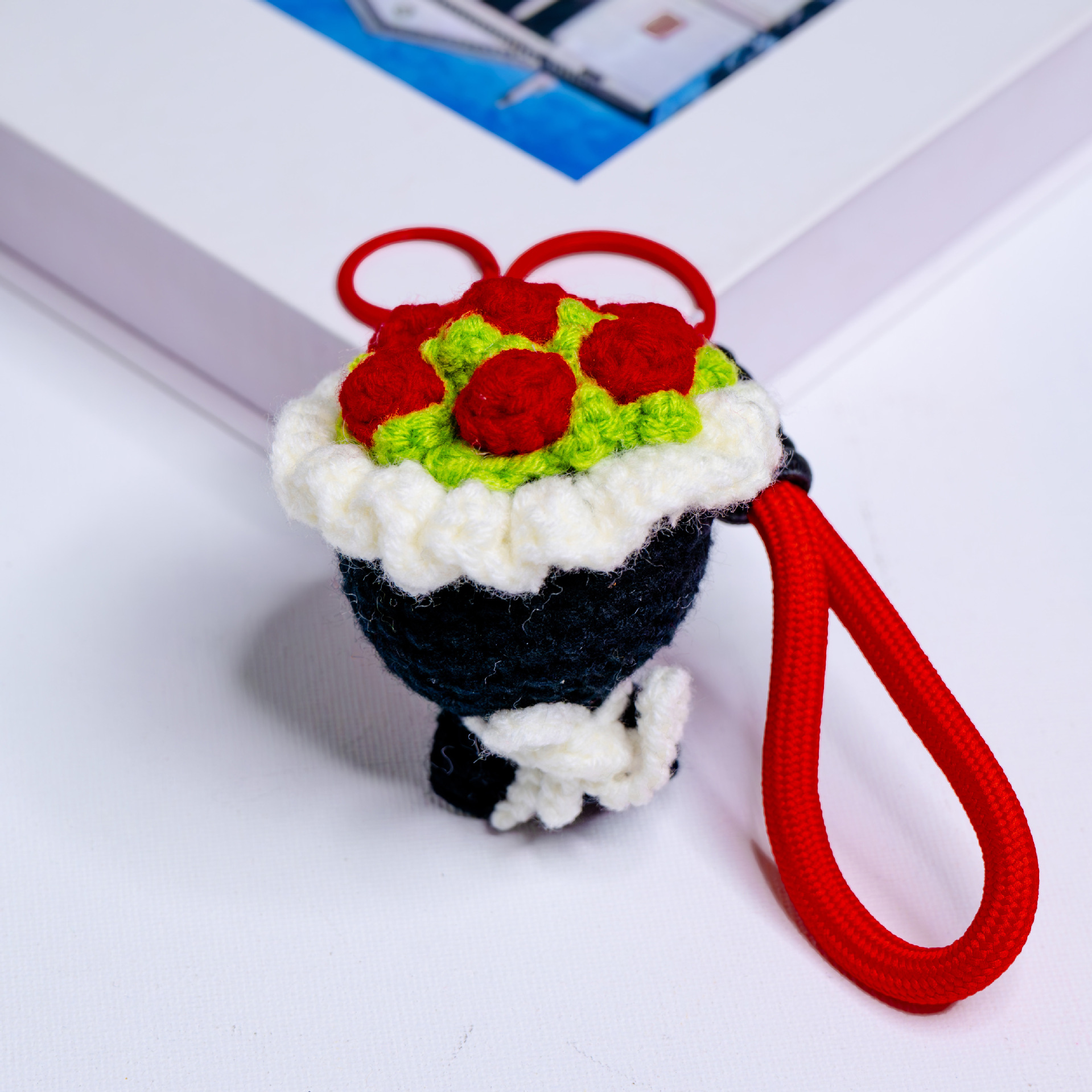 手工毛线编织迷你花束手捧花 挂件钩织钥匙扣链包包挂件挂饰详情8