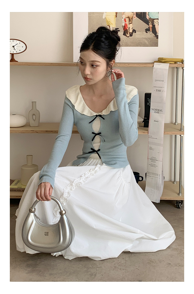 衣尔衫 设计感 假两件娃娃领蝴蝶结针织衫女短款温柔修身气质0337详情44