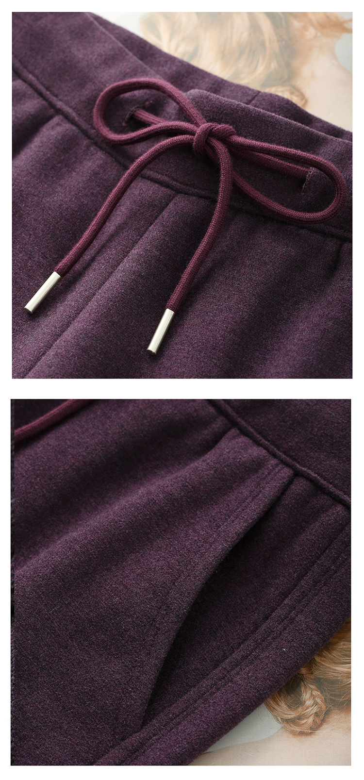 加厚绵羊毛休闲裤女2025秋冬保暖新款高腰舒适窄版显瘦显高阔腿裤详情13