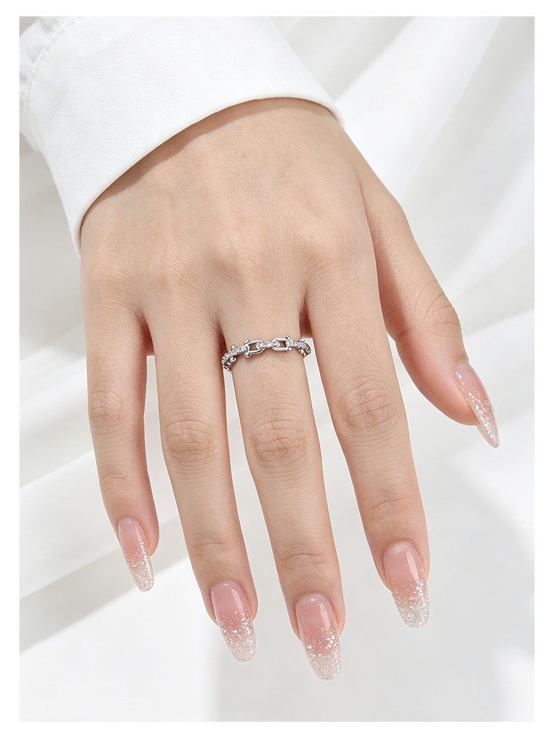 Source factory light luxury horseshoe buckle chain opening ring, copper alloy real gold electroplated with zirconium adjustable index finger ring pic 7