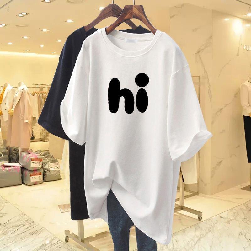 A new mid-length, loose and slimming American-style casual top for women in summer, weighing 300 pounds, made of pure cotton pic 8