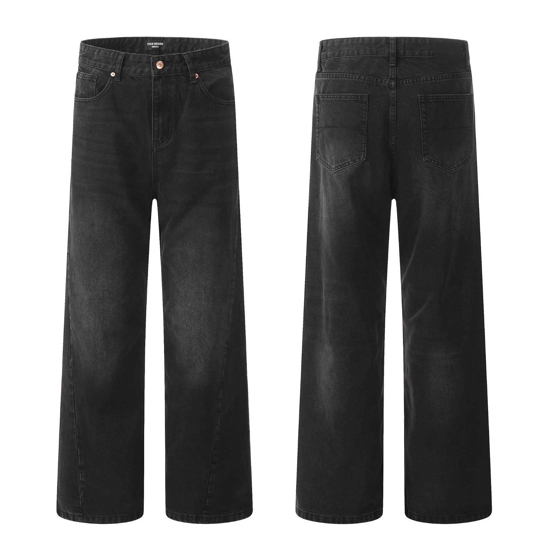 11KN美式高街vibe水洗牛仔裤男女宽松直筒显瘦cleanfit长裤子跨境详情1