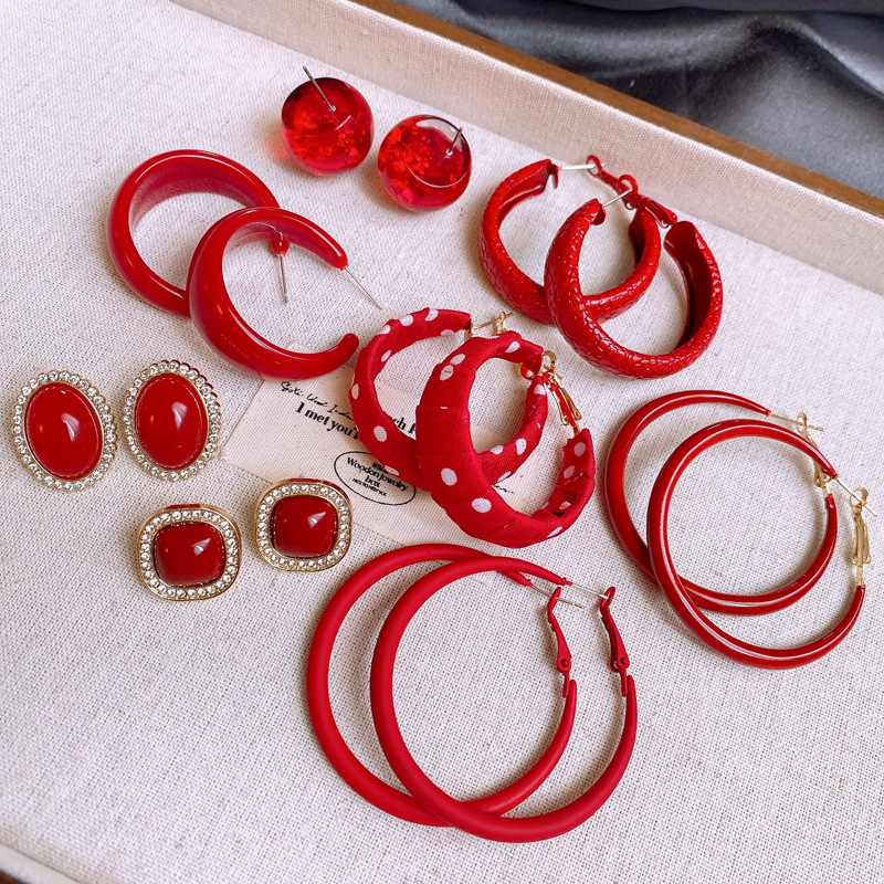 银针安可拉红色波点几何圆形耳圈耳环个性时尚耳圈港风复古耳饰女详情20