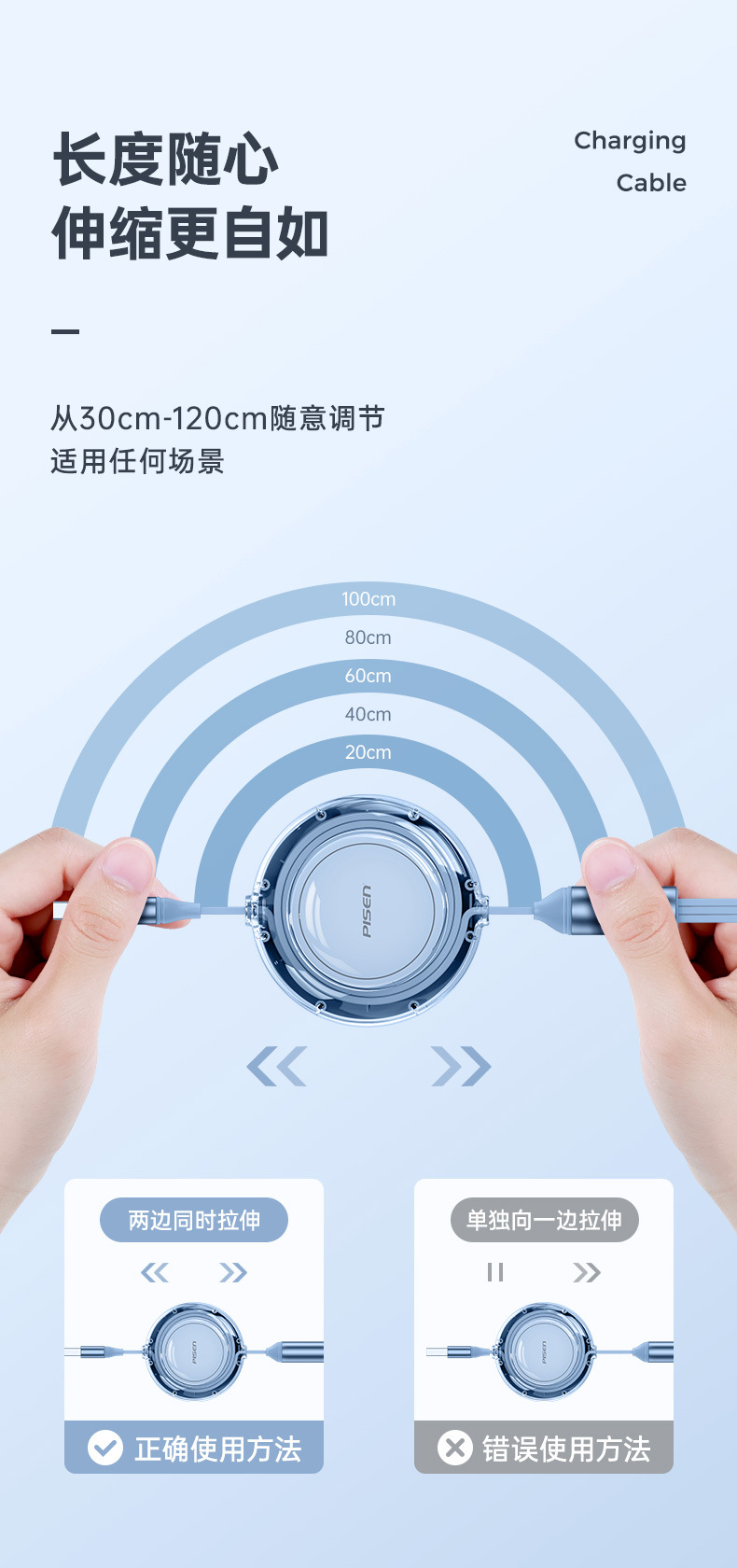 品胜6A伸缩线三合一充电线适用苹果华为闪充一拖三数据线定制详情10