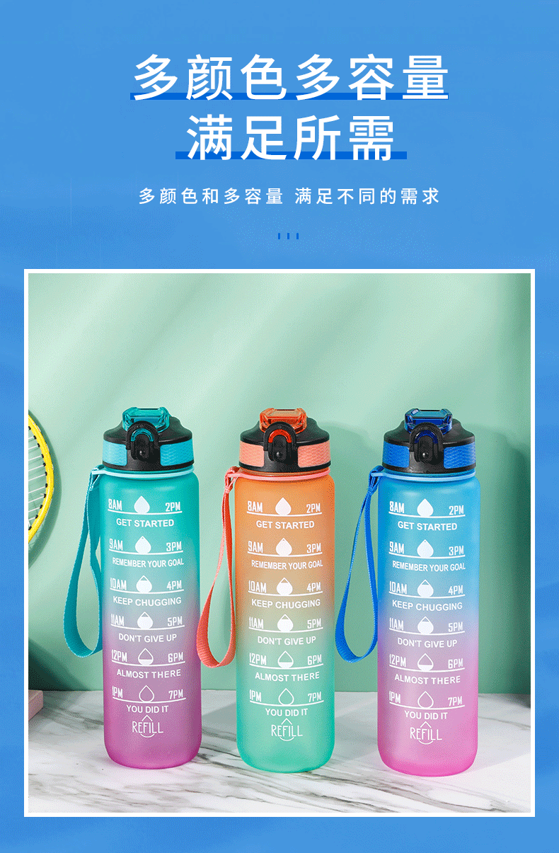 1000ml渐变色大容量吸管杯带提手弹盖太空杯塑料运动户外水杯详情3