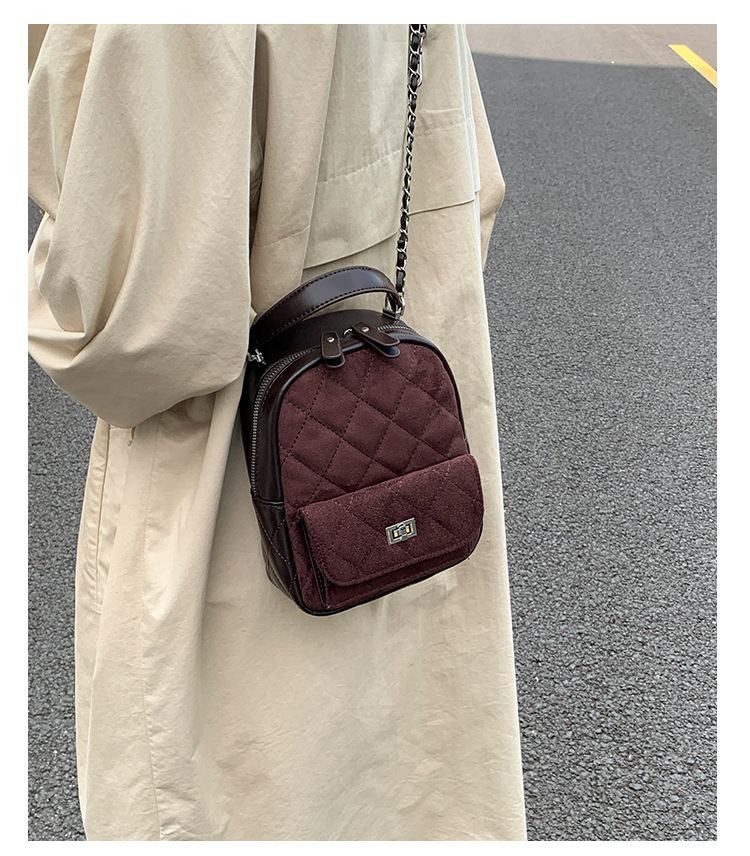 时尚小香风菱格链条女包新款绒面双肩包小众百搭手提包儒雅休闲包详情15