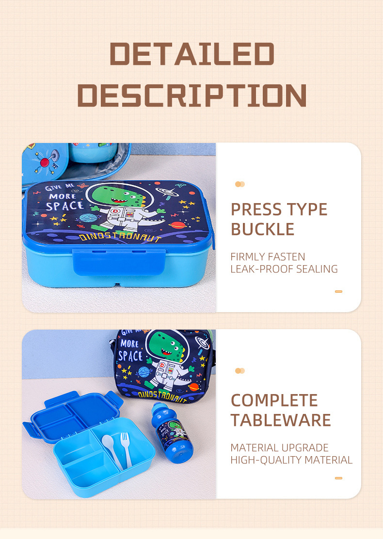 跨境热卖儿童可爱手提水杯饭盒套装厂家学生卡通分格便当盒餐包详情7