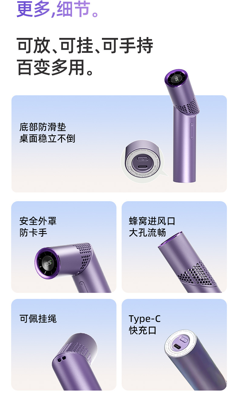 跨境爆款便携式可折叠手持风扇199档高转速迷你USB充电口红风扇详情22