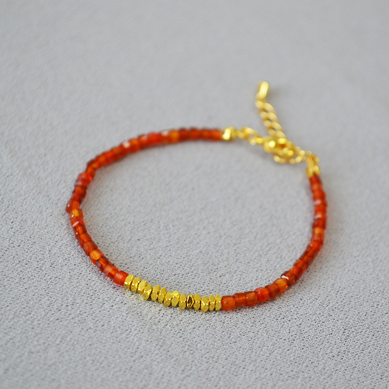 国潮新中式小众设计南红玛瑙切角方粒真石碎银子串珠简约项链手链详情18