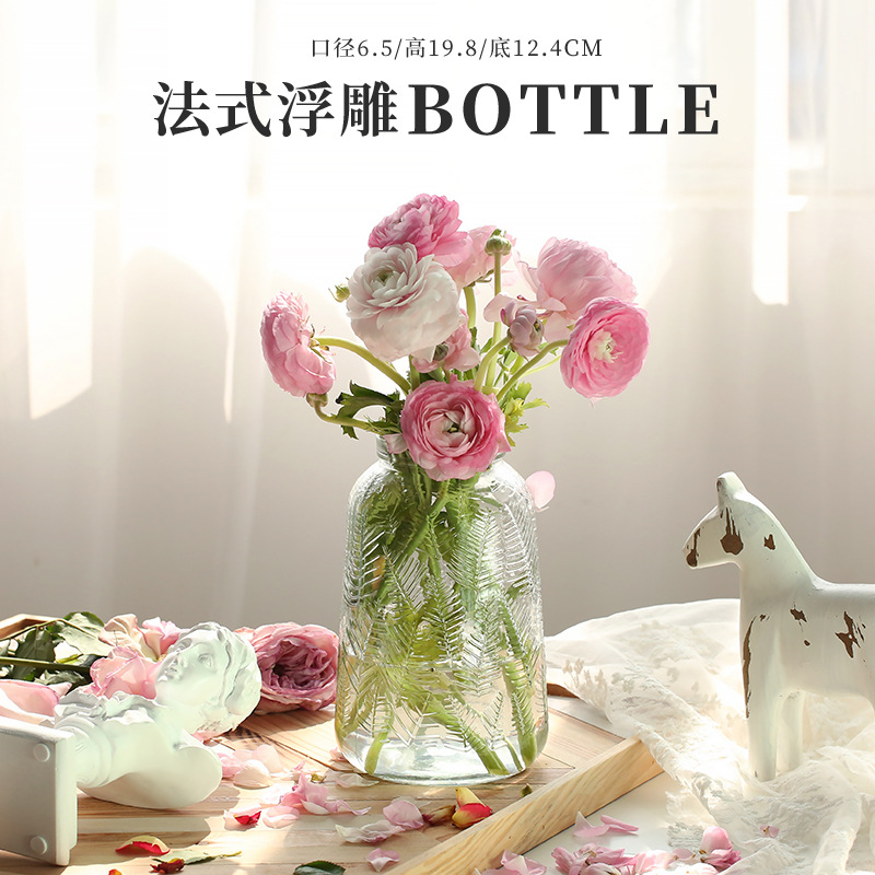 Retro light luxury embossed transparent French glass small vase, ins style home decoration, pocket-sized living room flower arrangement vase pic 6