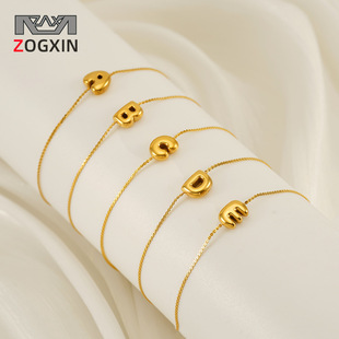 Cross-border 18K gold shell round stainless steel letter necklace, fashionable European and American titanium steel ring 26-letter pendant for women pic 6